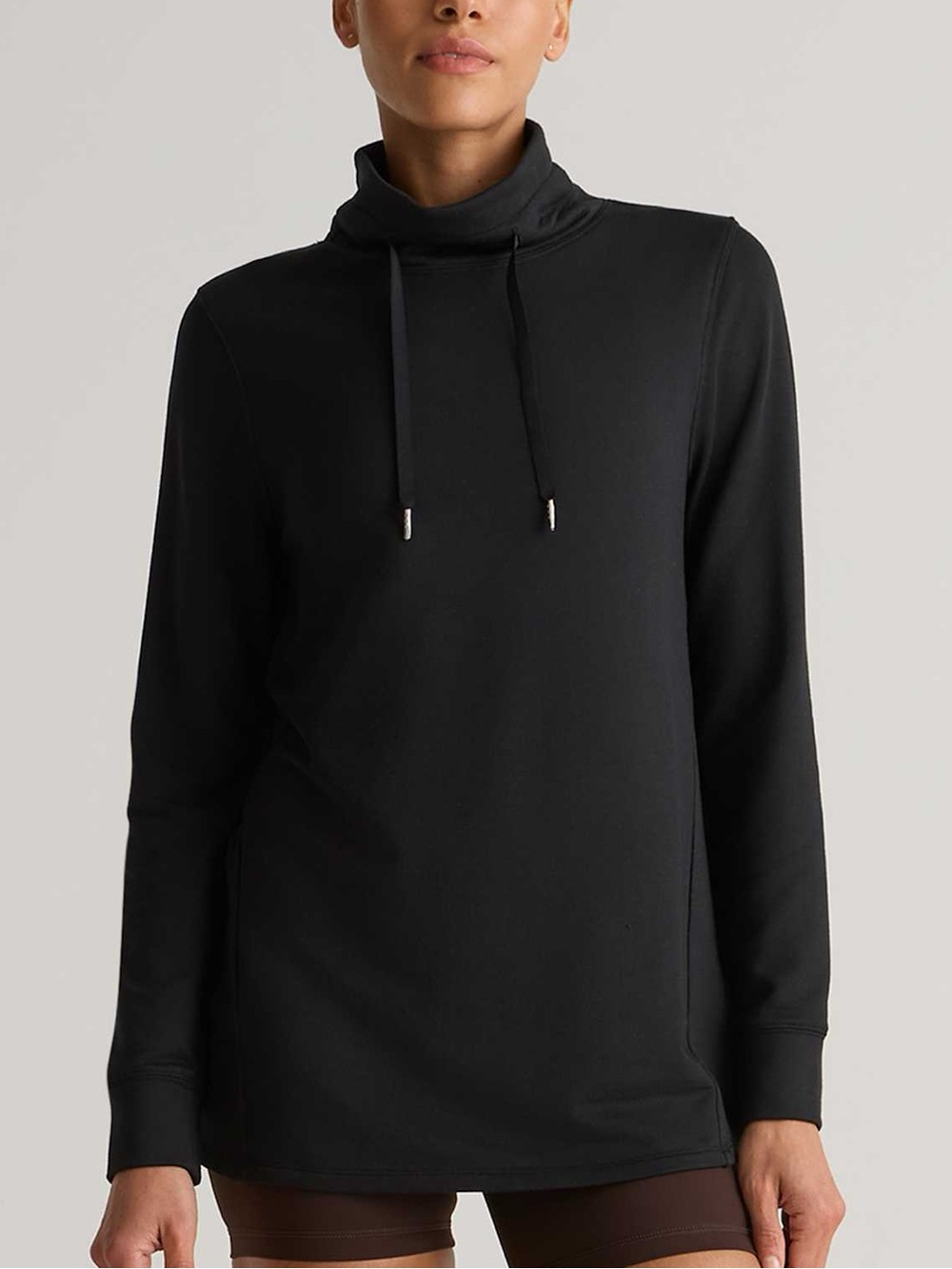 Quince Women Supersoft Fleece Mock Neck Pullover Black Sweatshirt XL